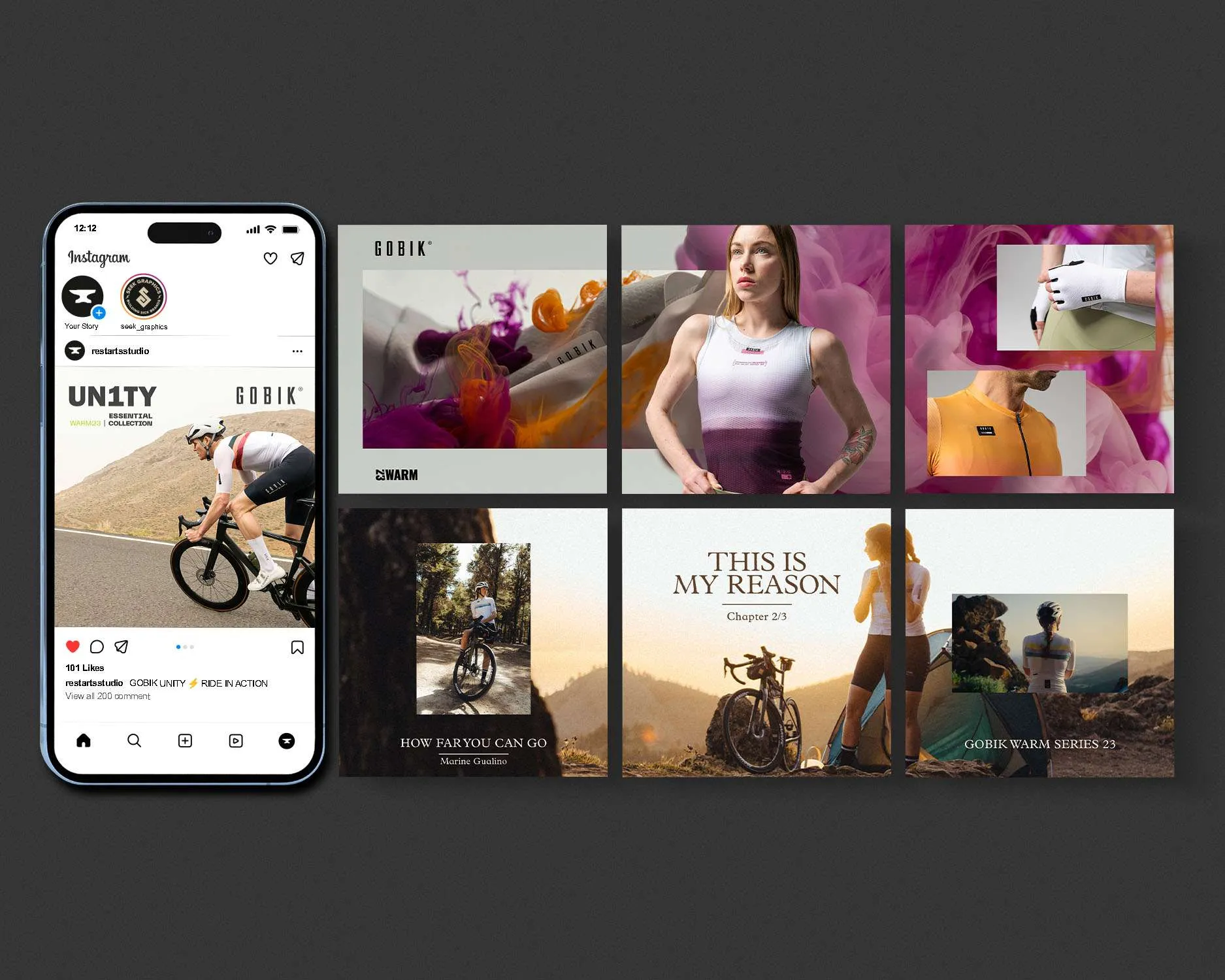 An Instagram feed with various designs created for restarts Studio from Barcelona