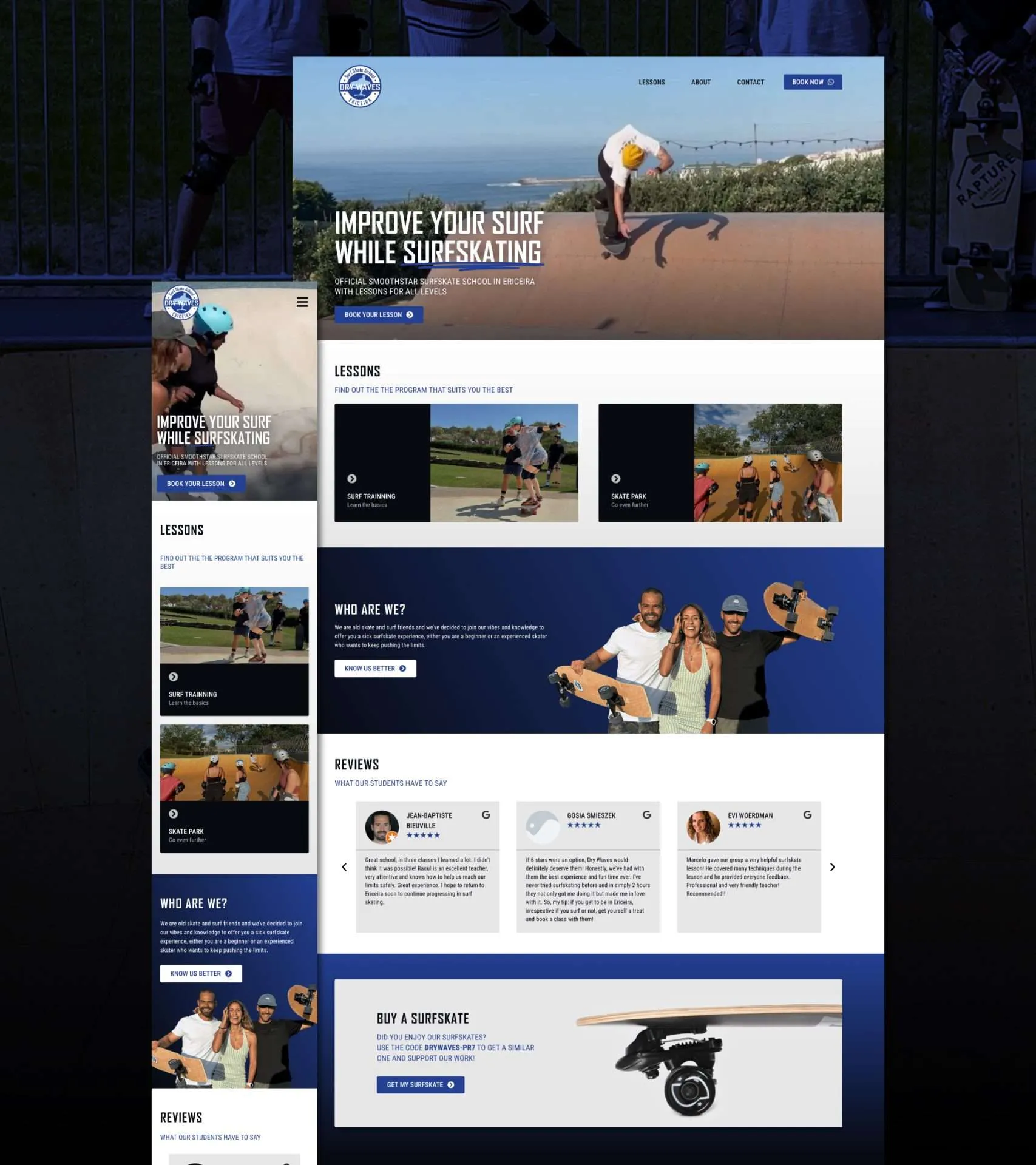 Desktop and mobile versions of the website we designed and developed for Dry Waves.