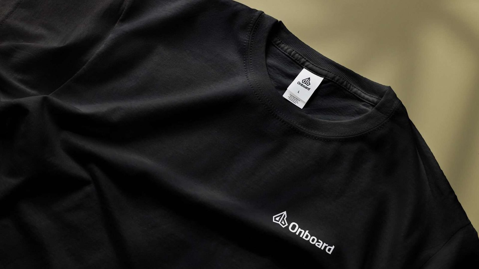 black T-shirt with white onboard logo