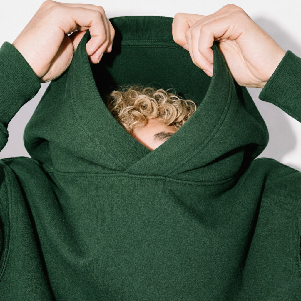 persono wearing a green blank hoodie from Matter Studio
